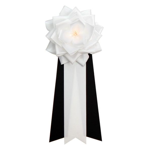 サイズ：全長２３ｃｍ×９．５ｃｍ　花径９．５ｃｍ材質：アセテート　クリップ・安全ピン付きリボンとタレは取り付けてある状態ですので、すぐご使用いただけます。弊社在庫数によりましては取り寄せにより発送まで２〜３日お待ちいただく場合がございます。...