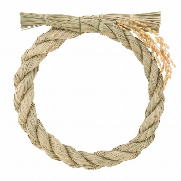 稲穂の香りのするしめ縄リースです。アレンジ、飾りつけして独自のしめ縄を作成してください。天然素材です。サイズ：４サイズございます。シメナワ しめ縄土台 正月 装飾 リース