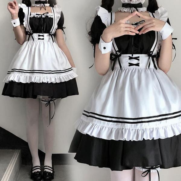 ハロウィン衣装 メイド服 コスプレ 魔女 メイド コスチューム 女王 巫女 仮装 ロングワンピース3点セット レディース ドレス レース 可愛い