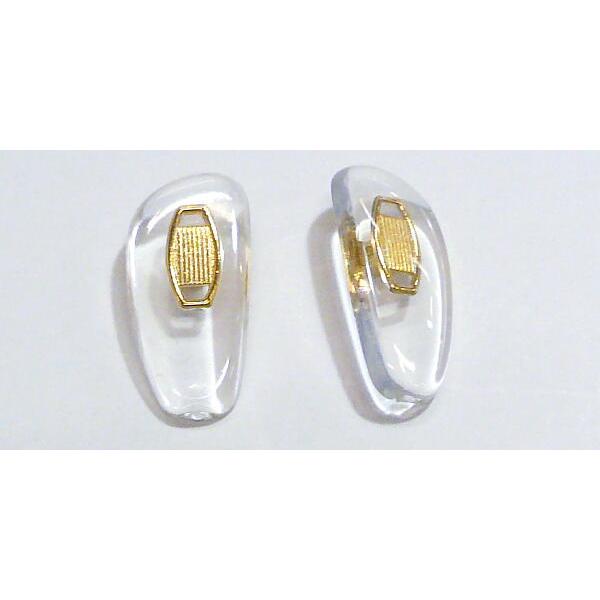 ■汎用品　ソフトタイプのノーズパッド■１ペア■≪素材≫樹脂部分：ソフトＰＶＣ　　　芯金：亜鉛合金■≪サイズ≫１７．５ｍｍ×８．５ｍｍ■ネジ留めタイプ■芯金の色は金色になります■パッドの色は透明です■中国製■《補足情報》芯金の模様はお断りなく...