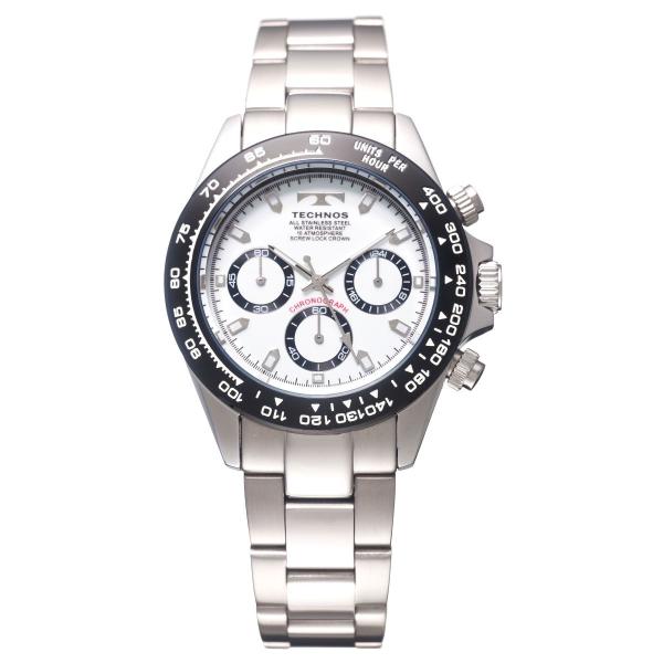 国内最安値に挑戦 Technos テクノス 10気圧防水クロノグラフ 腕時計 Tsm411tw ベゼル 黒 文字盤 白