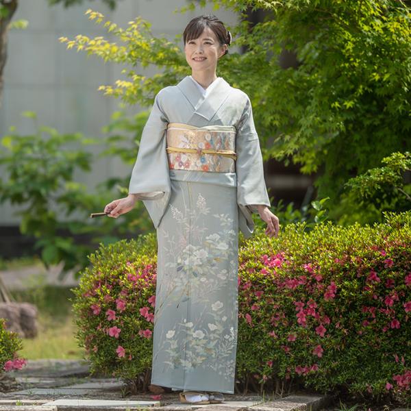 訪問着　フルセット　菊　桔梗　渦潮　落ち着いた雰囲気　入学式　卒業式　着物　L2 訪問着 フルセット 菊 桔梗 渦潮 落ち着いた雰囲気 入学式 卒業