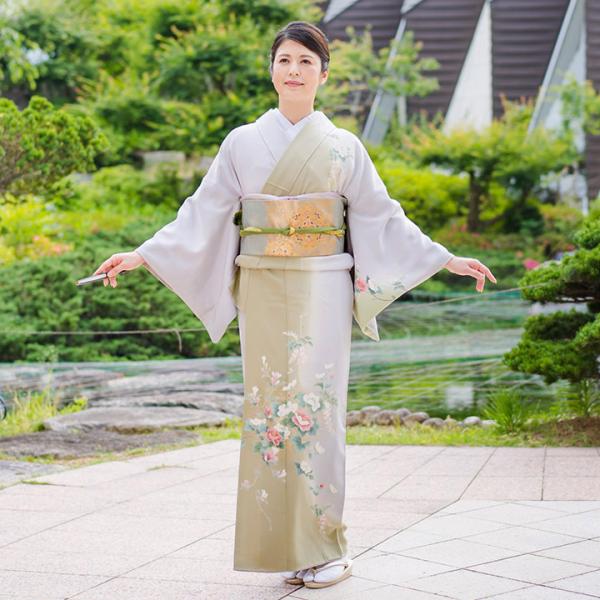 レンタル フルセット 高級正絹 訪問着 レンタル HO-MI037 白藤色・柳色 牡丹・藤  結婚式 入学式 卒業式 ７５３ お宮参り パーティー 式典 安い