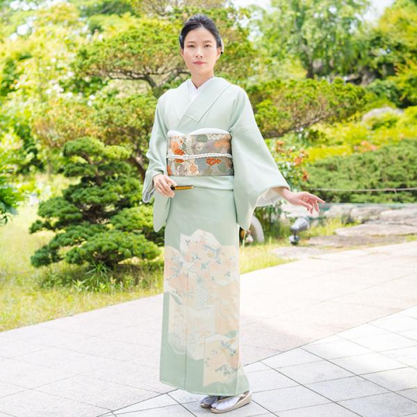 高級 色留袖レンタル　送料無料　ITS-FU323 正絹 錆青磁色  結婚式 貸衣装 色留袖 フルセットレンタル 母親 叔母 留袖 レンタル 叙勲 式典 フォーマル