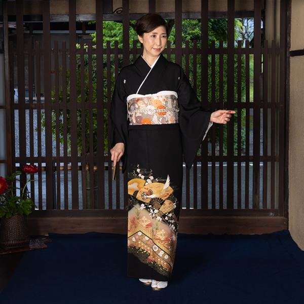 レンタル留袖 フルセット 高級正絹  留袖 レンタル 扇と鶴　TS-MA434　結婚式 母親 衣装 留袖 レンタル留袖 結婚式母親 親族 留袖 式典 叙勲 留袖