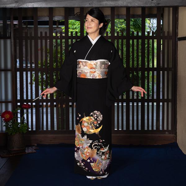 レンタル留袖 フルセット 高級正絹  留袖 レンタル 鶴 花丸文　TS-MA454　結婚式 母親 衣装 留袖 レンタル留袖 結婚式母親 親族 留袖 式典 叙勲 留袖