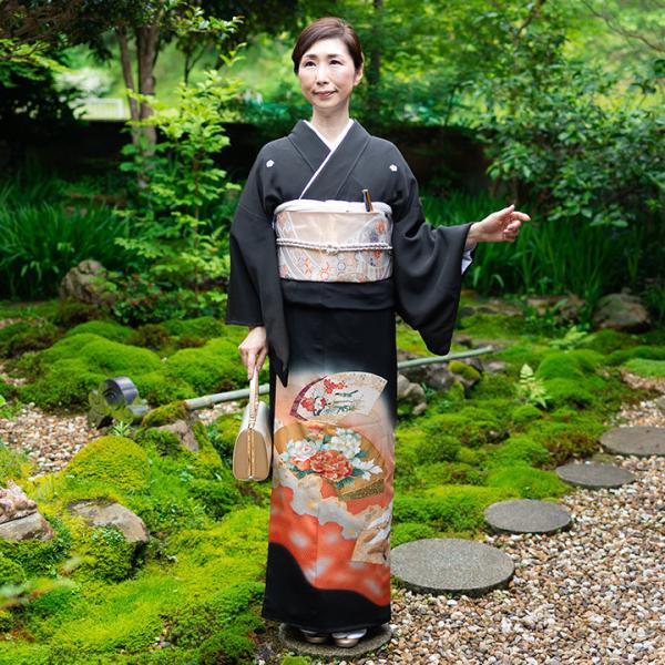 レンタル留袖 フルセット 高級正絹  留袖 レンタル 地紙 牡丹と鶴　TS-MA458　結婚式 母親 衣装 留袖 レンタル留袖 結婚式母親 親族 留袖 式典 叙勲 留袖