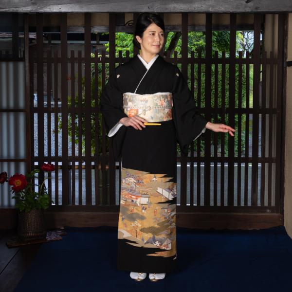 レンタル留袖 フルセット 高級正絹  留袖 レンタル 江戸の町風景　TS-MA470　結婚式 母親 衣装 留袖 レンタル留袖 結婚式母親 親族 留袖 式典 叙勲 留袖