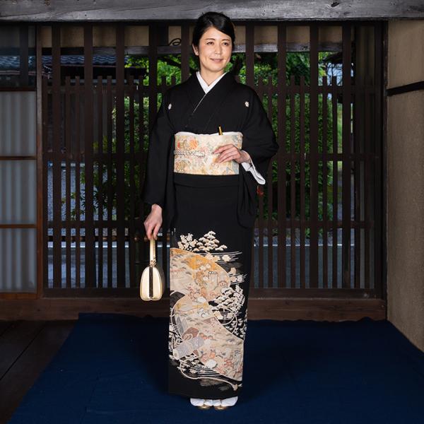 レンタル留袖 フルセット 高級正絹  留袖 レンタル 絵巻物　TS-MA504　結婚式 母親 衣装 留袖 レンタル留袖 結婚式母親 親族 留袖 式典 叙勲 留袖