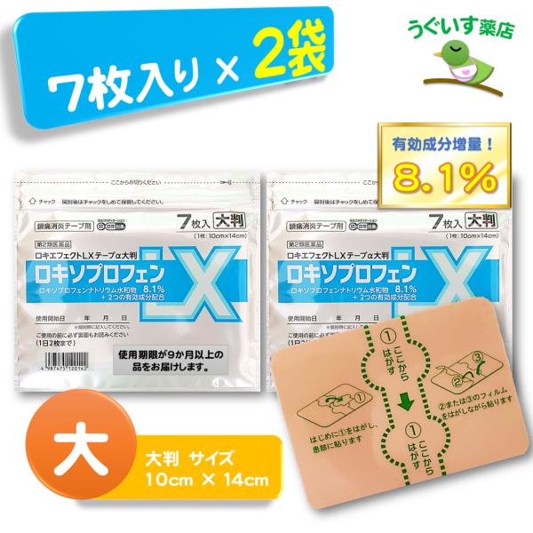 【第2類医薬品】 (2袋) 大判 8.1% ロキエフェクトLX α テープ SM税対象 鎮痛成分が24時間持続！ エコ包装 日本製 腰痛 肩こり 腱鞘炎 捻挫 ロキソプロフェン