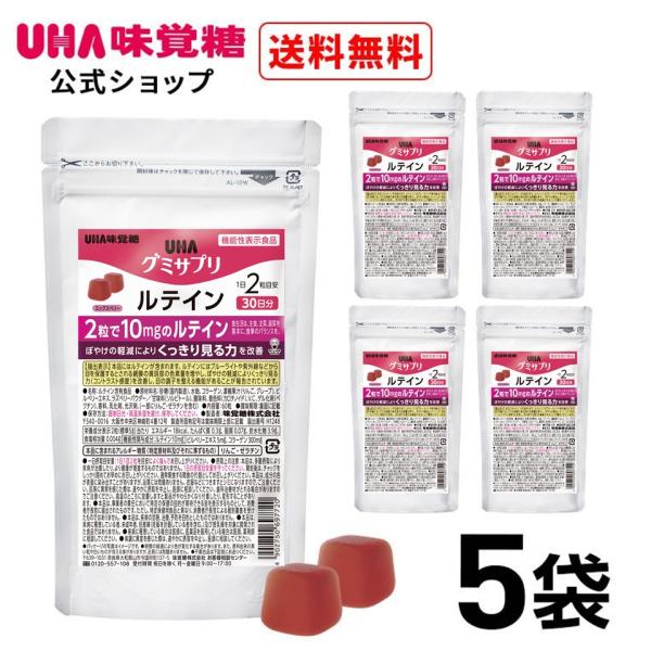 【まとめ買い】UHA味覚糖 通販限定 グミサプリ ルテイン 30日分（60粒） ミックスベリー味 5袋セット