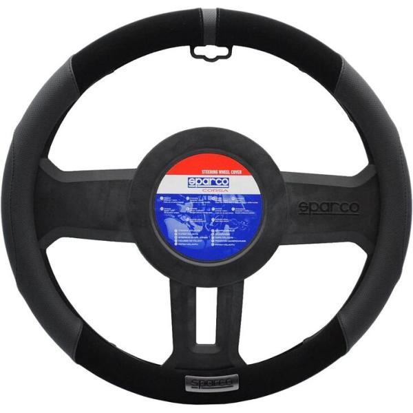 SPARCO/スパルコ　PVC+スエード ブラック ステアリングカバー（Sサイズ）  SPS103BKJ_S
