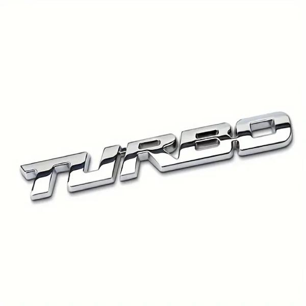 turbo メタル (メッキ) エンブレム  9.5cm ×1.1cm 両面テープ貼り付け ターボ デカール 3D