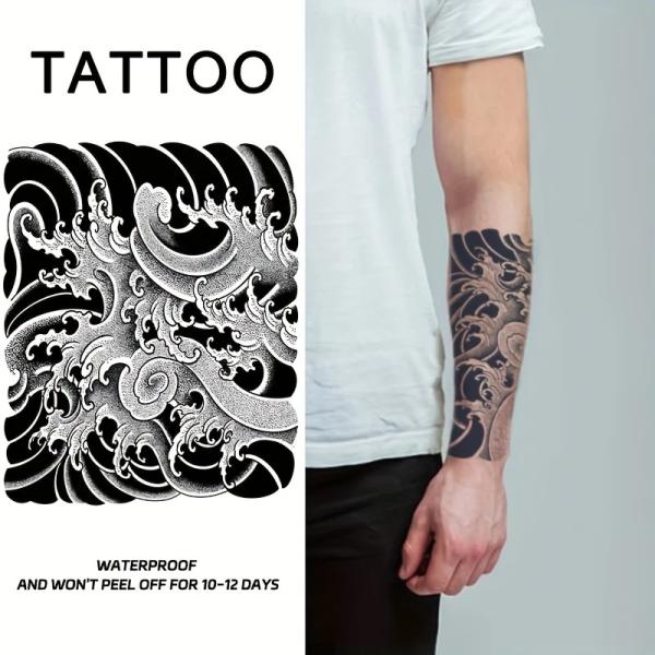 タトゥーシール 波 フェイクタトゥー 22cm×31cm 腕 脚 刺青シール 和柄