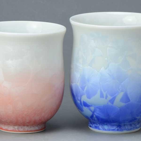 京焼 清水焼 湯呑 湯呑み茶碗 高級 おしゃれ 湯のみ 湯呑 夫婦 ペア 手作り 和食器 ゆのみ 来客用に 湯飲み 2客 紙箱入り 花結晶 白地青赤 Toa162 宇治茶と清水焼の宇治茶園 通販 Yahoo ショッピング