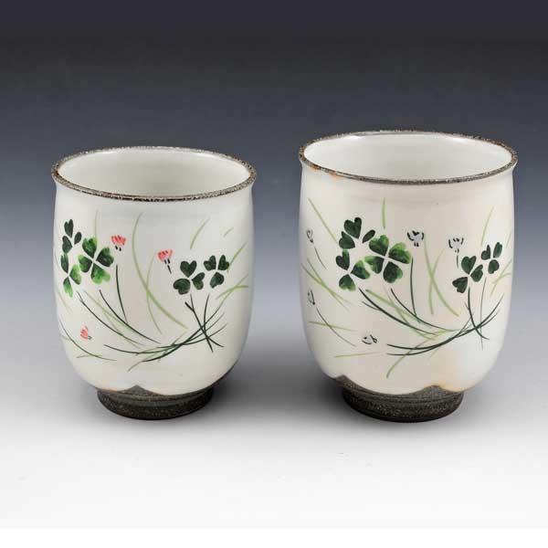 京焼 清水焼 湯呑 湯呑み茶碗 高級 おしゃれ 湯のみ 湯呑 夫婦 ペア 手作り 和食器 ゆのみ 来客用に 湯飲み 2客 紙箱入り クローバー くろーばー Ukr764 宇治茶と清水焼の宇治茶園 通販 Yahoo ショッピング