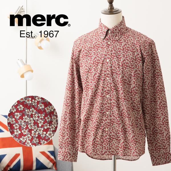 メルクロンドン フローラルプリント 長袖シャツ  Merc London ボタンダウン レッド レトロ コットン モッズファッション