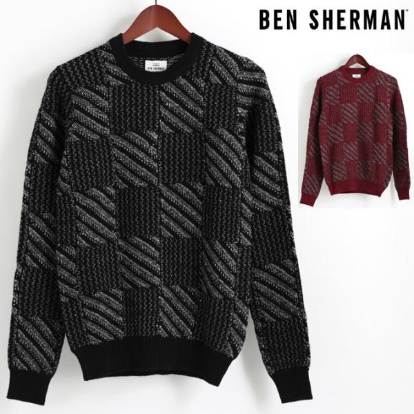�x���V���[�}�� Ben Sherman �Z�[�^�[ �N���[�l�b�N �`�F�b�N �o�b�t�@���[ 2�F �u���b�N �_�[�N���b�h