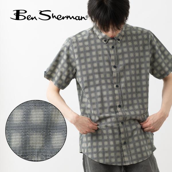 Ben Sherman ベンシャーマン 半袖シャツ 幾何学模様 インディゴ MOD FIT コットン ジオメトリック ギフト モッズ