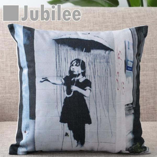 �o���N�V�[ �N�b�V�����J�o�[ 45×45cm Rain Under Umbrella Jubilee London