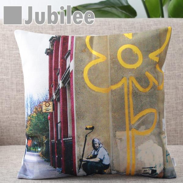 �o���N�V�[ �N�b�V�����J�o�[ 45×45cm Yellow Line Flower Jubilee London
