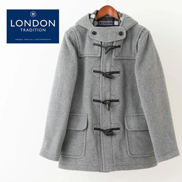 LONDON TRADITION メンズ スリムショートダッフルコート  ライトグレー MARTIN 秋冬 英国製  ウール ロンドントラディション マーティン チェック 上着