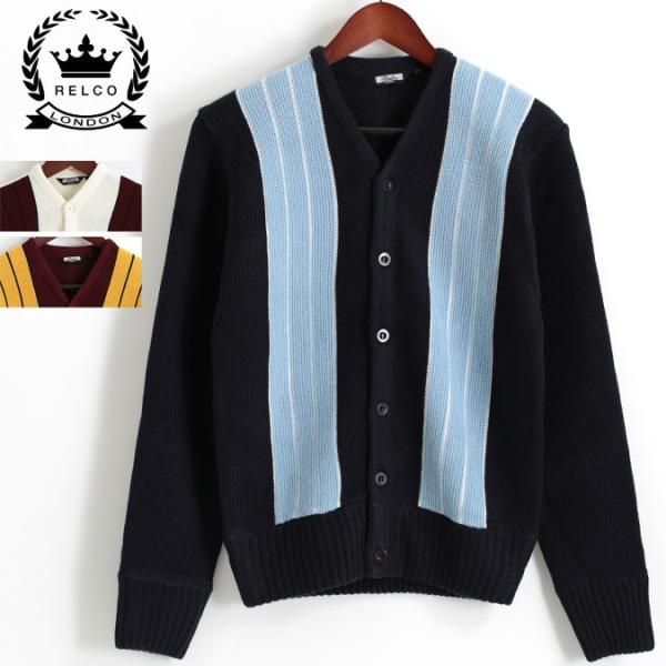 RELCO メンズ カーディガン ニット レトロストライプ レルコ モッズ