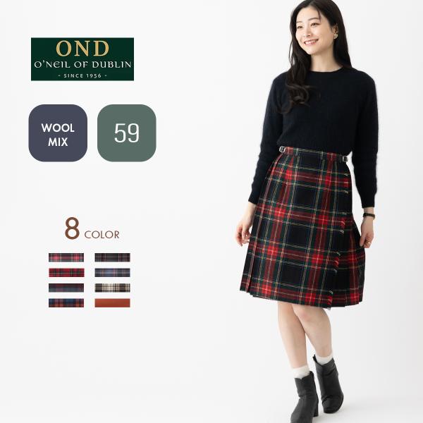O'NEIL OF DUBLIN オニールオブダブリン キルト ウールミックス ミディアム 59cm タータンチェック ひざ丈 ラップスカート  巻きスカート