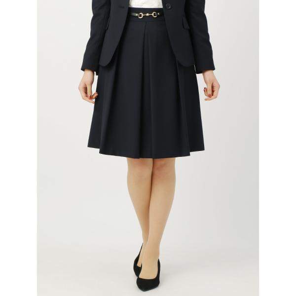 スーツ レディース セットアップ対象 通年 ウォッシャブル マイクロギャバストレッチ ベルト付きタックフレアスカート ネイビー ザ スーツカンパニーpaypayモール店 通販 Paypayモール