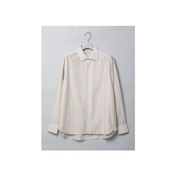 【スーツスクエア】メンズ GOOVI ワンピースカラーシャツ 長袖 ICE COTTON ストライプ ベージュ系