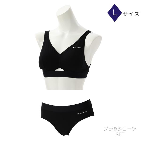 Champion チャンピオン 上下セット ソフトブラ ショーツ ブラック レディース CW3HY301 CW6HY301  Lサイズ