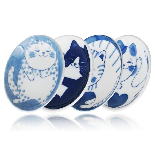 美濃焼 ねこちぐら小皿 4枚セット(ハチワレ/ミケ/シマ/トラ) 10cm