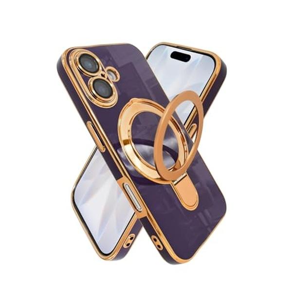 シズカウィル iPhone17 ケース カバー MagSafe対応 スマホリング 耐衝撃 ハイブリッド8 パープル shizukawill