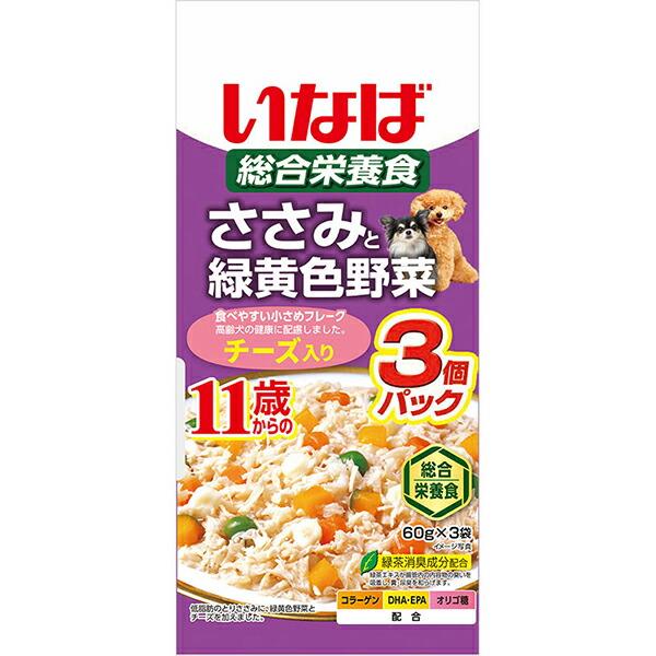 いなばペットフード いなば 犬用総合栄養食 ささみと緑黄色野菜 11歳からのチーズ入り 60g ×30個