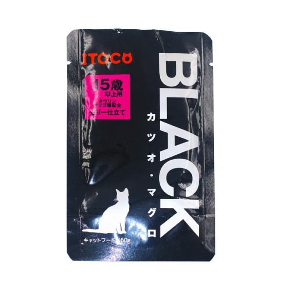 イトウ カンパニー BLACK カツオ マグロ ゼリー仕立て パウチ 高齢猫 シニア猫用 キャットフード 栄養食 ウェット パウチ 猫用フード 猫えさ マグロ
