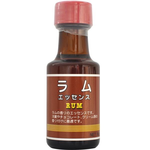 ラムの香りのエッセンスです。冷凍やチョコレート、クリーム類の香り付けにご利用いただけます。名称：食品添加物、香料製剤内容量：30ml原材料：エタノール、イオン交換水、香気成分、グリセリン原産国：日本保存方法：直射日光・高温多湿の場所をさけ、...