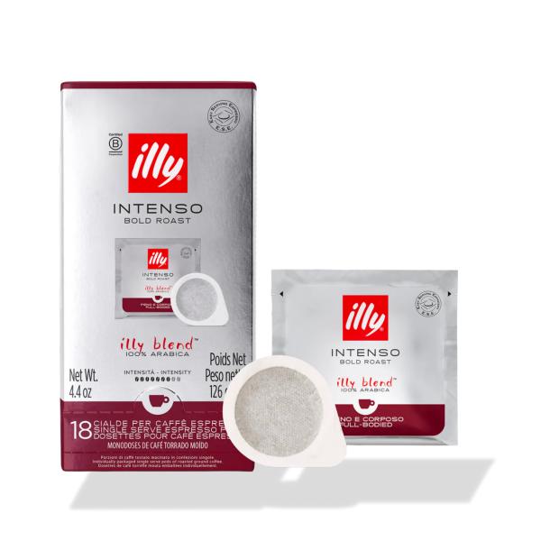 【ケース販売・12箱(216杯分)】イリー/illy  イリーブレンド  ポッド(44mm)個包装  ダークロースト(インテンソ) 18個入×12箱 【賞味期限6ヶ月以上】