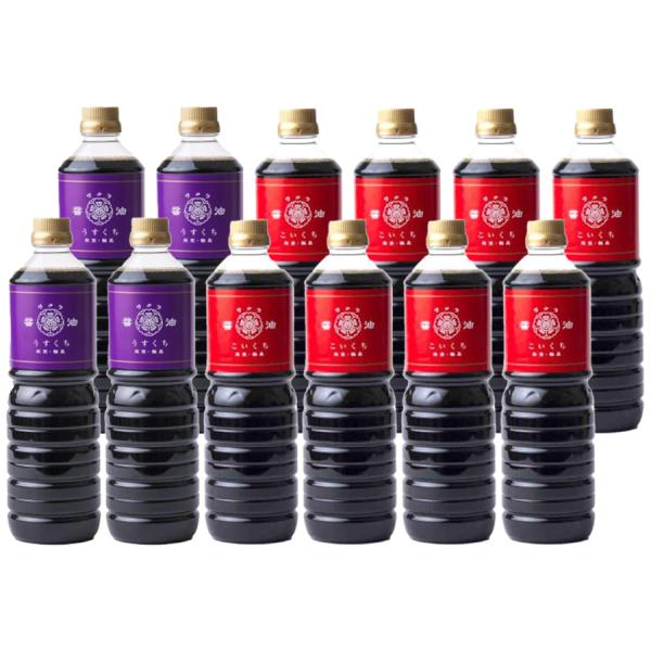 【12本セット】谷川醸造 サクラしょうゆ 鶴(こいくち)1000ml■8本■・鳳凰(うすくち)1000ml■4本■※冷蔵便NG