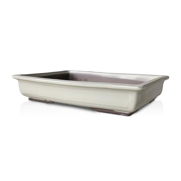 盆栽鉢 10号 長角マド入 白色 クリーム釉 瀬戸焼 陶器 四角 浅型