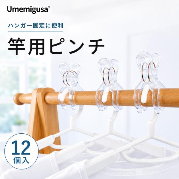 竿ピンチ 強力 12個セット 洗濯ばさみ 洗濯ピンチ 物干しピンチ 竿用 ポリカーボネート製 二重スプリング構造 透明 風に強い 劣化しにくいUmemigusa
