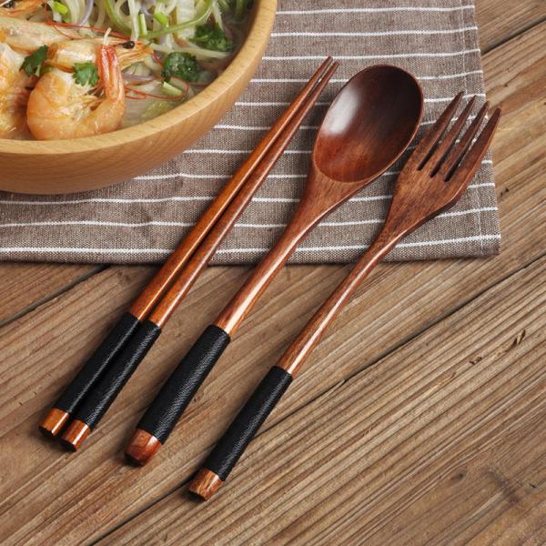 【送料無料】カトラリーセット 木製 スプーン フォーク お箸 3点セット 22.5cm 23.5cm 和風 弁当 ピクニック カトラリー くすのき 楠木 トリオ スリム 通勤 通学