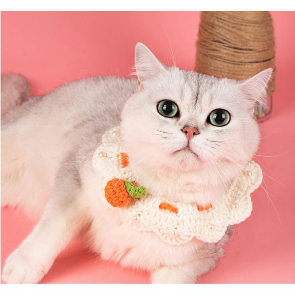 【送料無料】猫首輪 かぎ針編み みかん セーフティ 手作り パール装飾 ハンドメイド 柔らかい 着脱簡単 サイズ調整可能 着用に便利 犬 こいぬ 安全 手編み ねこ