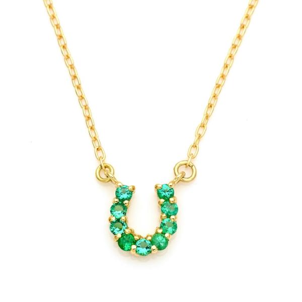 新品☆K18(18金)天然エメラルド付き 馬蹄(ホースシュー)ペンダントトップ小 エメラルド 5月誕生石 ネックレス ダイヤモンド 馬蹄 ホース