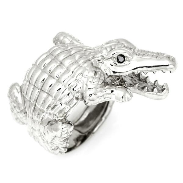 リング 指輪 ブラックキュービックジルコニア クロコダイル