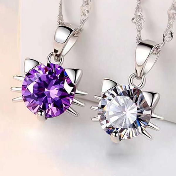 猫の妖精 ネコ ネックレス レディース czダイヤ 水晶 1.9ct 大粒