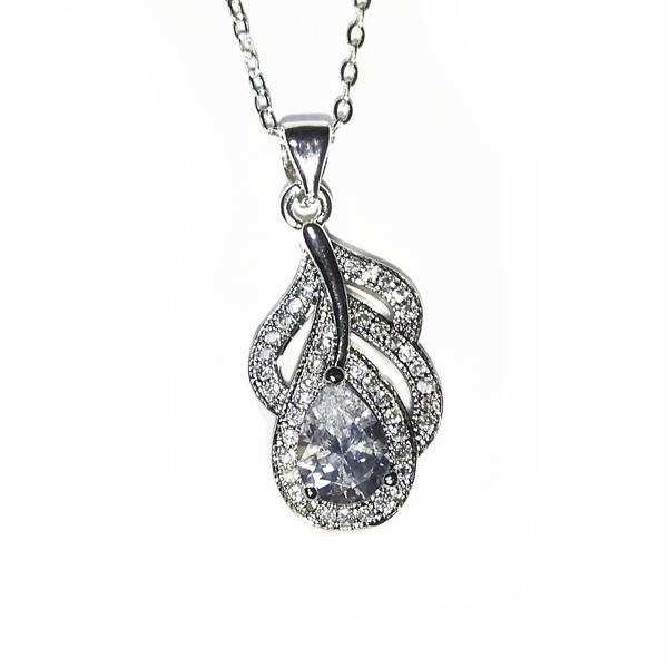 孔雀の羽モチーフネックレス ネックレス レディース czダイヤ 大粒