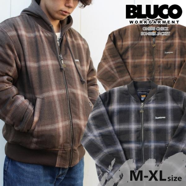 BLUCO(ブルコ) OL-31-039 OMBRE CHECK BOMBER JACKET 2色(BLACK/BROWN) BLUCO（ブルコ） オンブレチェックボンバージャケット OMBRE CHECK