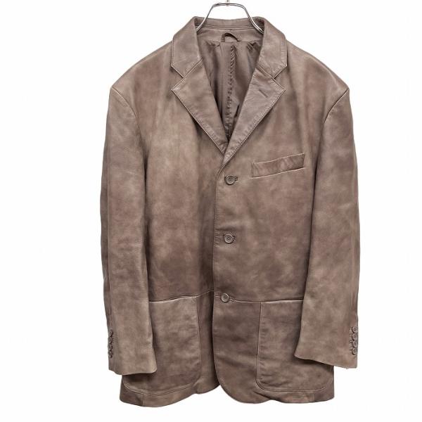 SPINASH HOMME レザージャケット テーラードジャケット 総裏地 羊革 シープスキン シープレザー 本革 M ベージュブラウン 茶系 メンズ