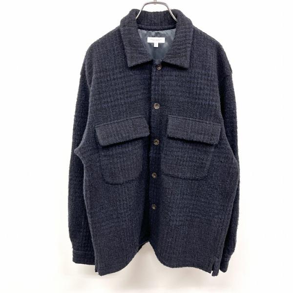 美品ユナイテッドアローズ　長袖シャツ　ウール100%　ネイビー　F　ポケット undo-rowa_bl04882