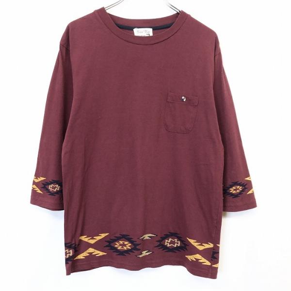 Global Work グローバルワーク Mサイズ メンズ Tシャツ 半端袖 ポケット 丸首 チマヨ柄 カットソー ボックスカット ワインレッド 赤系 Cs Undo Rowa ヤフー店 通販 Yahoo ショッピング